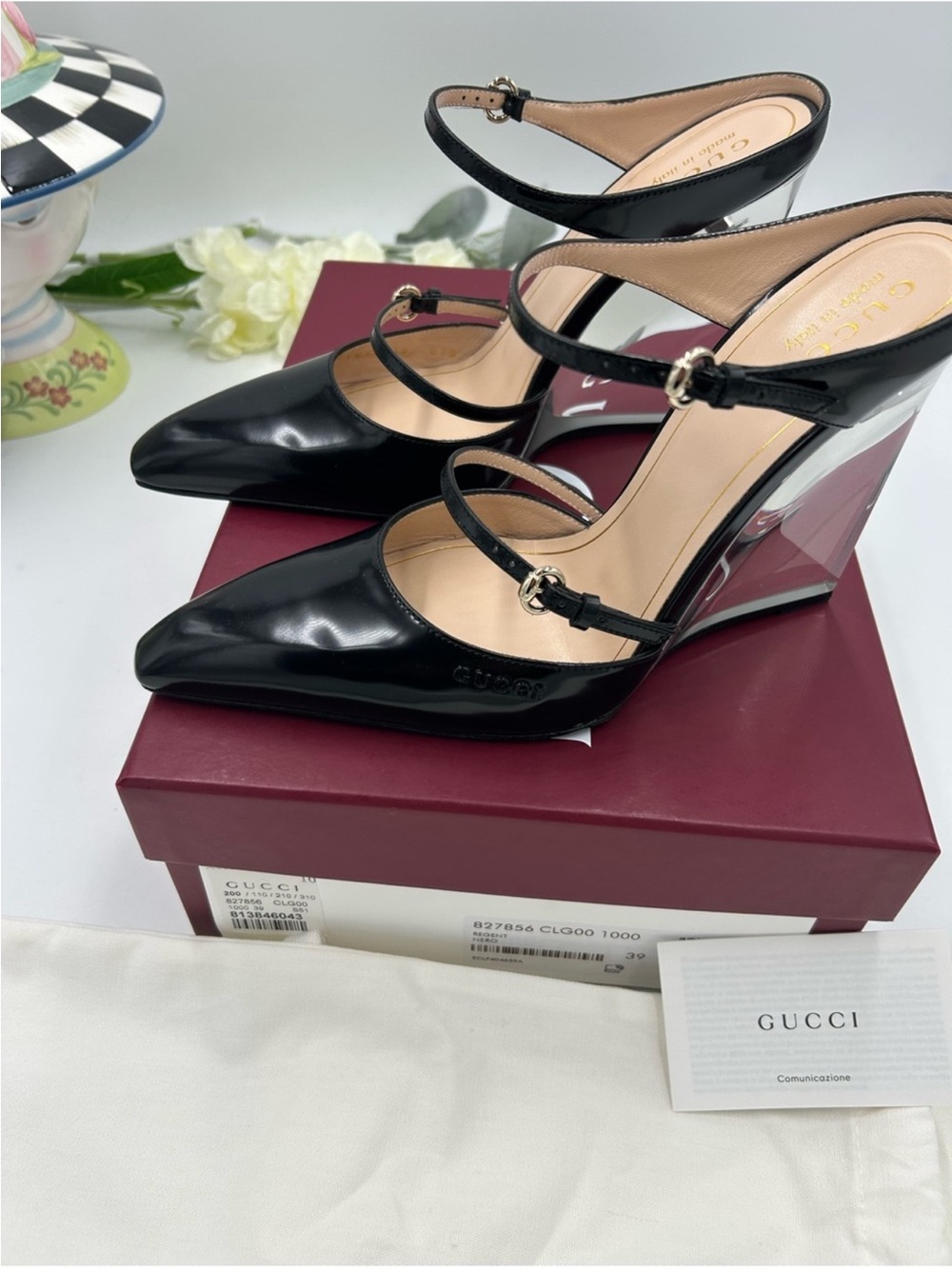 Women’s Gucci CHRISTI patent leather wedge mule size 39 made in Italy - Picture 7 of 13